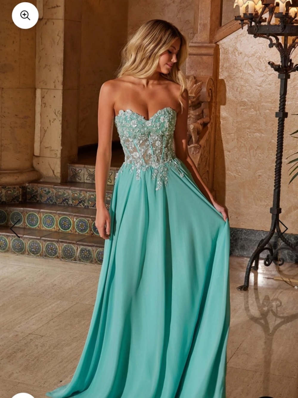 Strapless Sweetheart Evening Gown in Aqua Green
